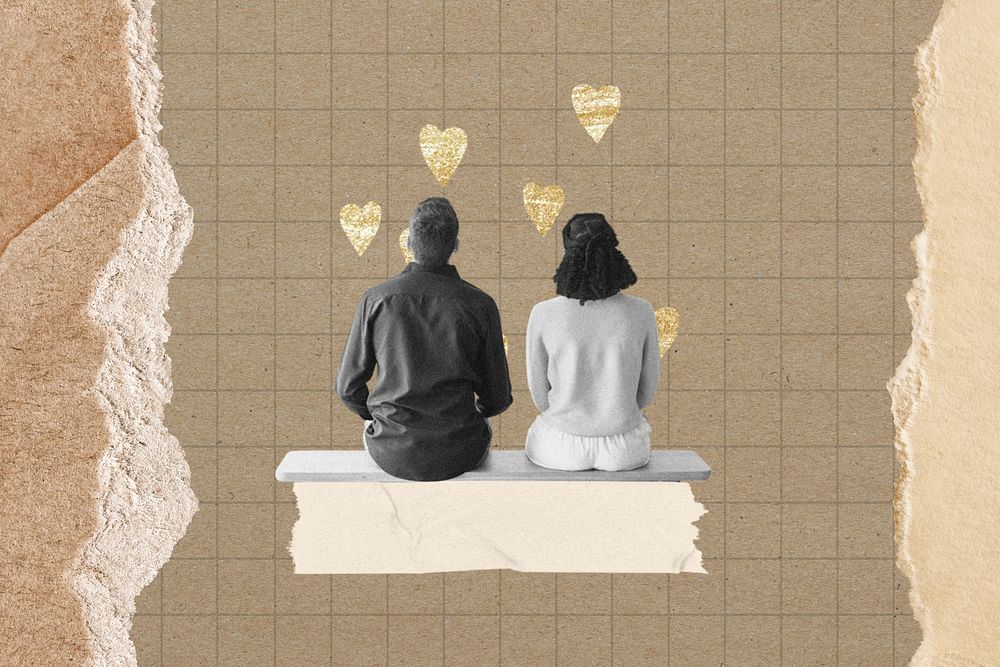 Couple aesthetic, man and woman sitting collage art