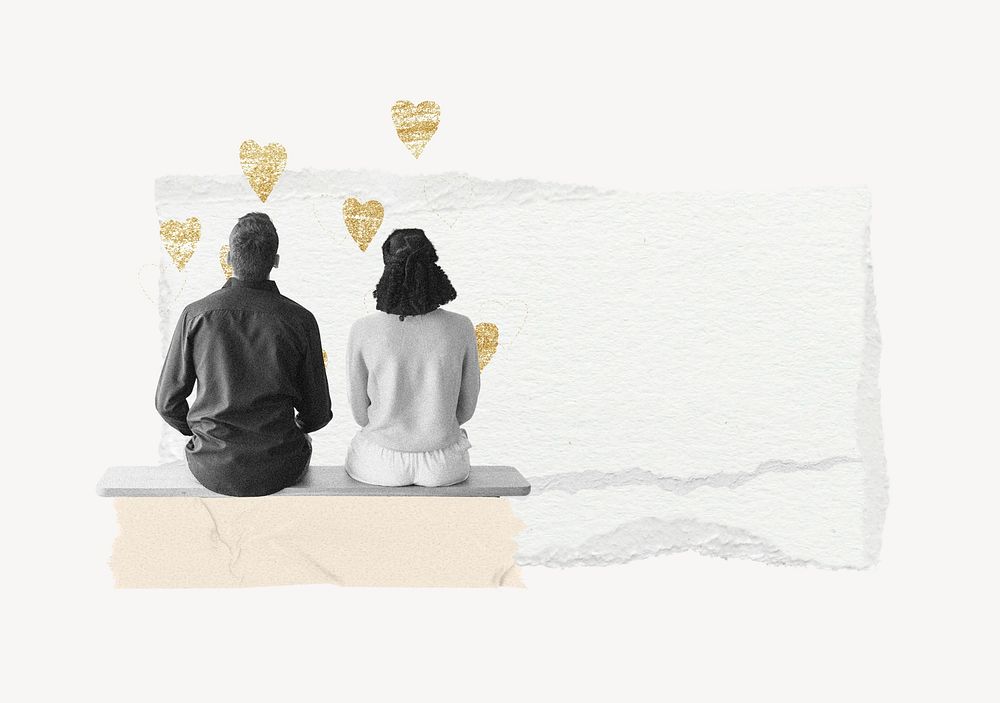 Couple aesthetic ripped paper, man and woman sitting collage art