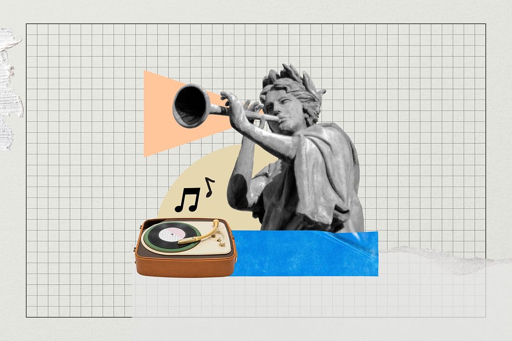 Vintage music, Greek statue paper collage art