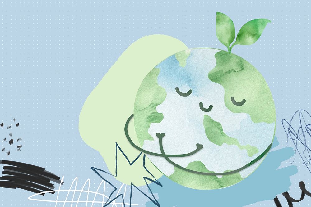 Cute green globe, environment collage art