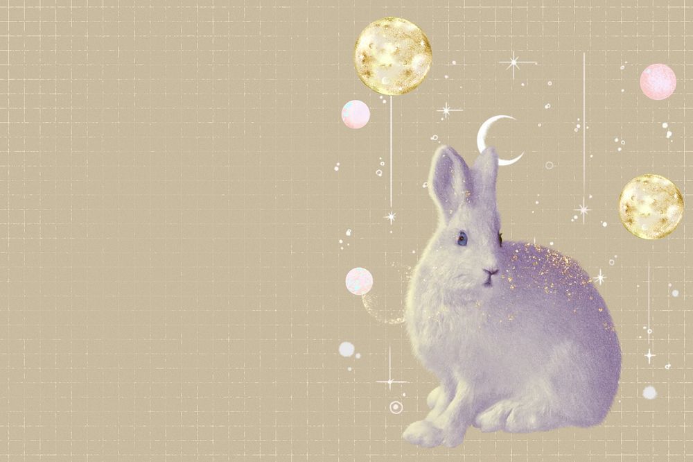White bunny background, animal collage art