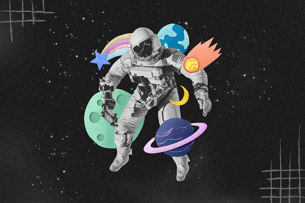 Astronaut, space aesthetic collage art