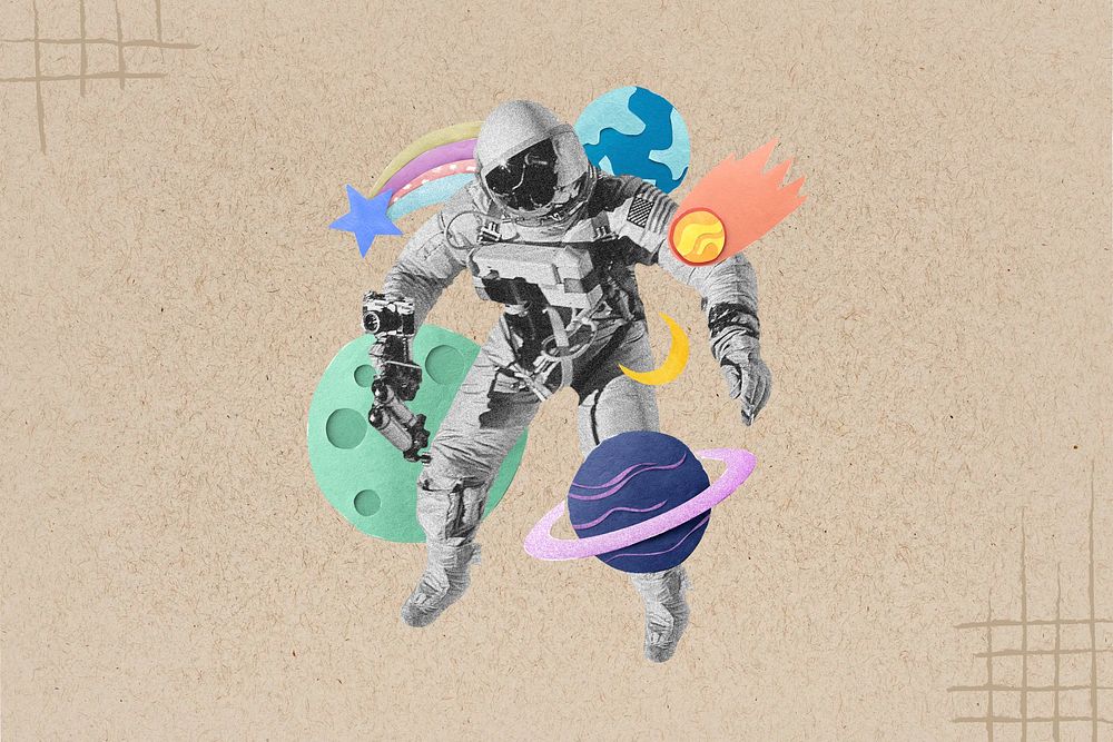 Astronaut, space aesthetic collage art