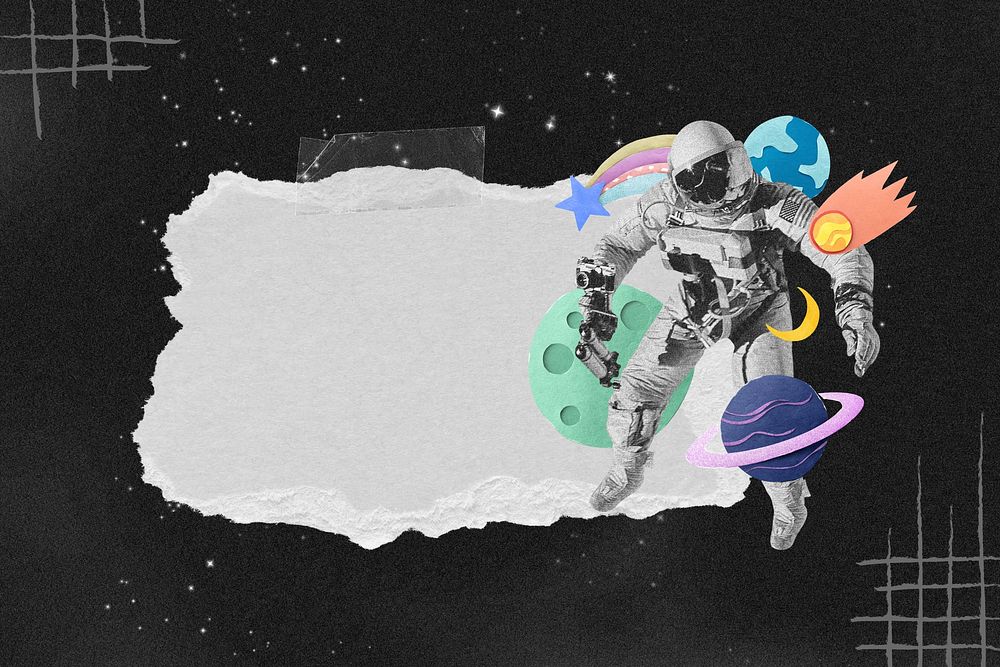 Astronaut ripped paper, space aesthetic collage art