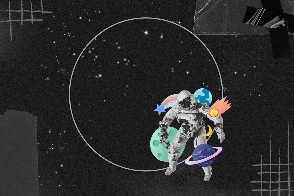 Astronaut frame, space aesthetic collage art