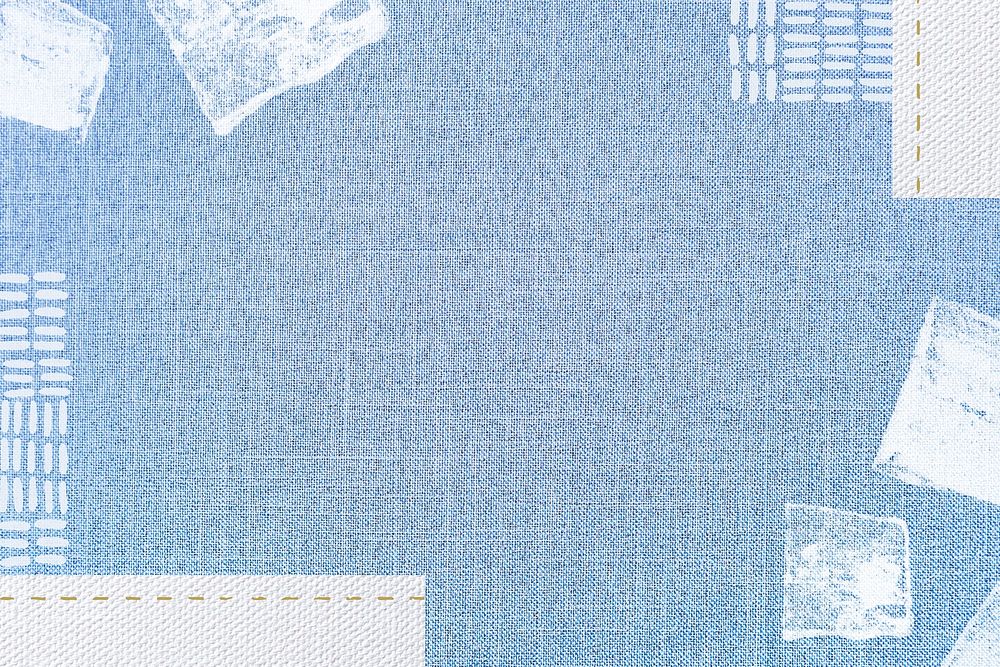 Blue fabric textured background, block prints border