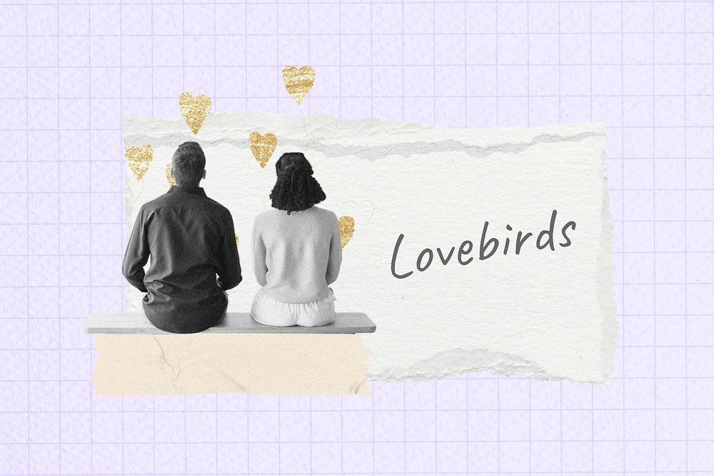 Lovebirds word, couple aesthetic collage art