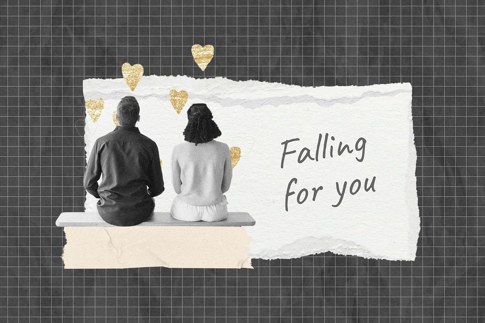 Falling for you word, couple aesthetic collage art