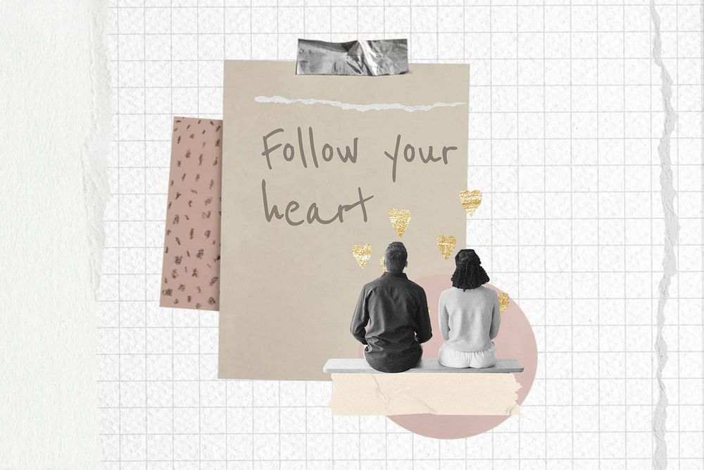 Follow your heart quote, couple aesthetic collage art