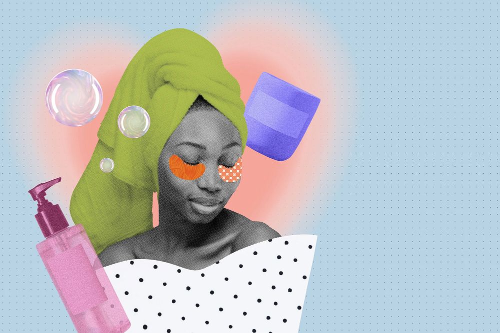 Women's skincare routine, beauty collage art