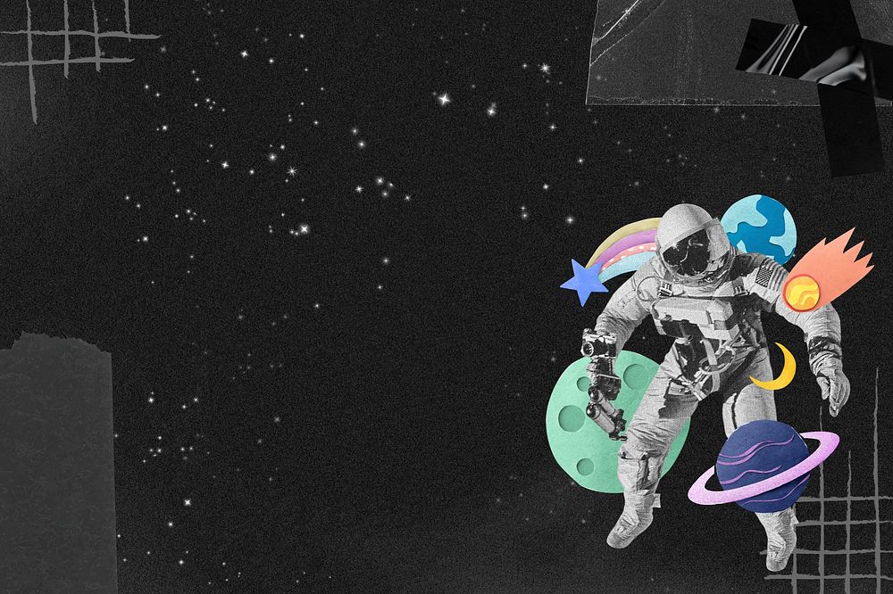 Astronaut space aesthetic background, paper collage art