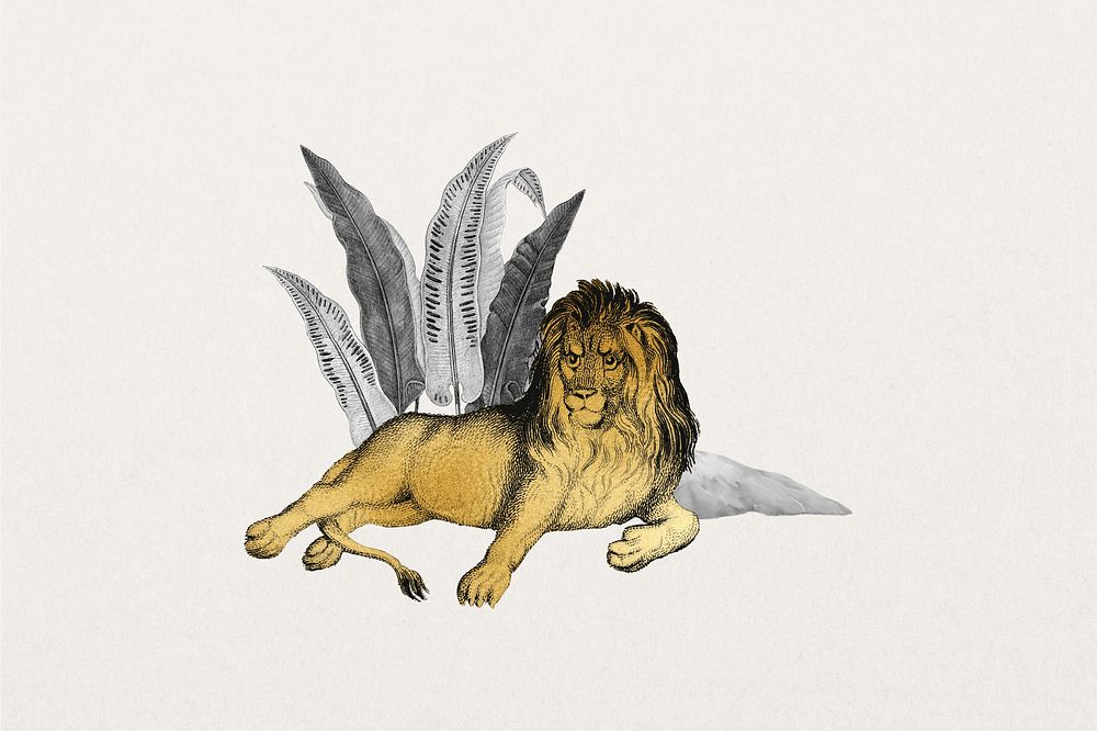 Golden lion, botanical and wildlife remix 