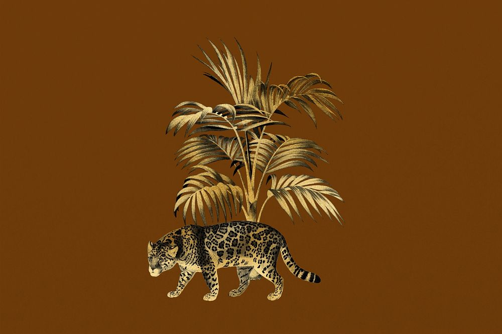 Golden jaguar tiger, wildlife collage element