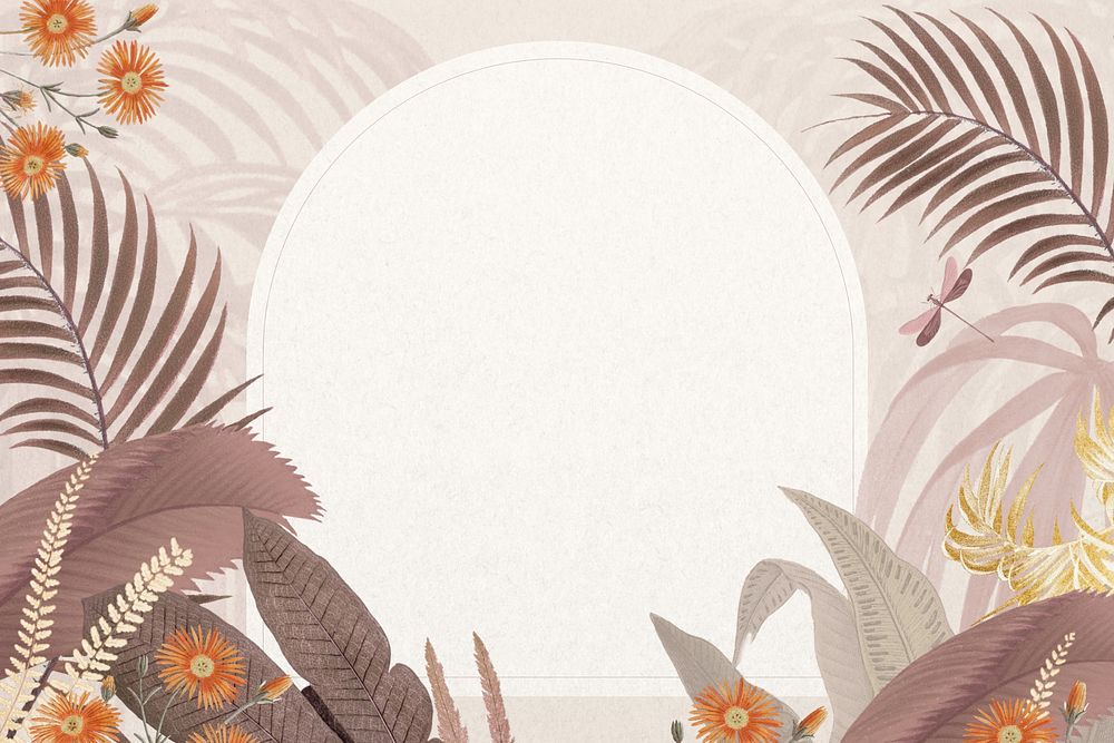 Pink palm leaf frame background, aesthetic botanical illustration