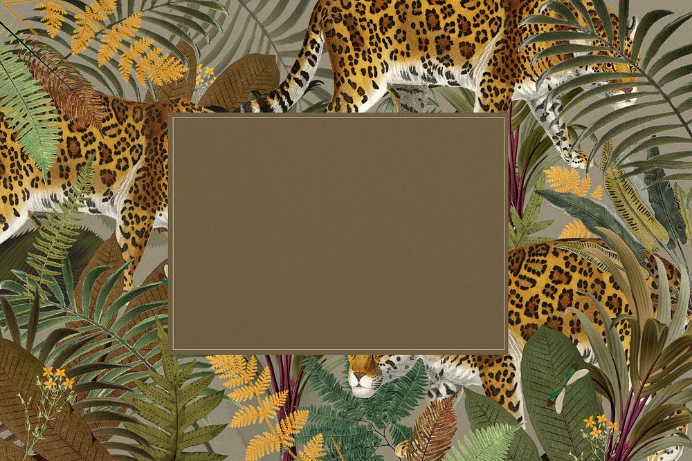 Jaguar tiger patterned frame background, wildlife illustration