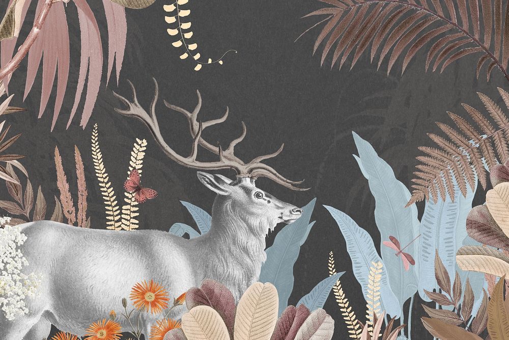 Aesthetic elk wildlife background, botanical border