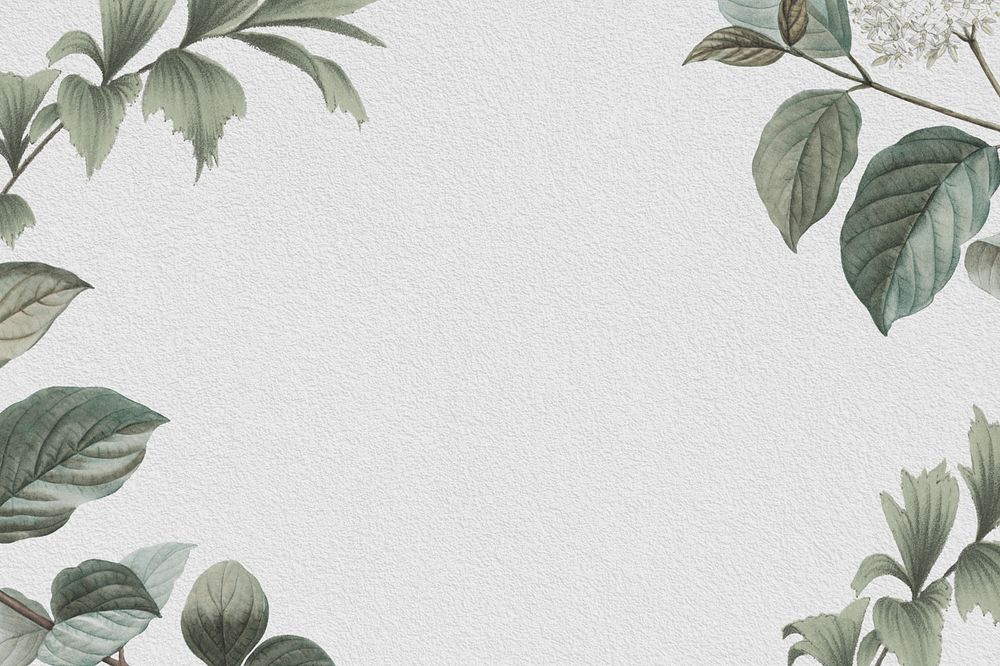 Gray vintage leaf background, botanical border frame