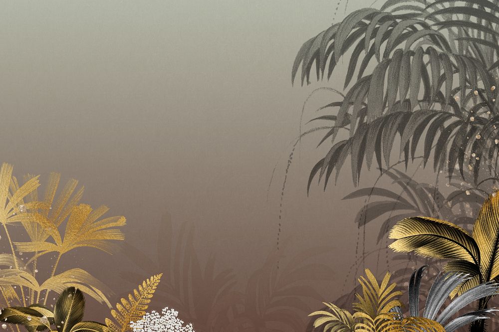 Aesthetic palm leaf background, golden border