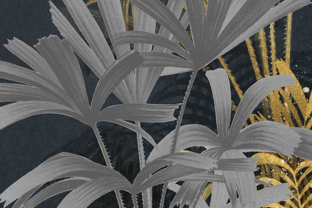 Palm trees pattern background, black and gold illustration