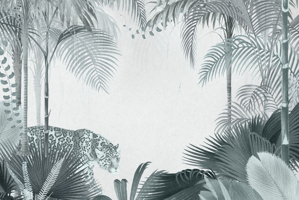 Jaguar jungle background, botanical illustration