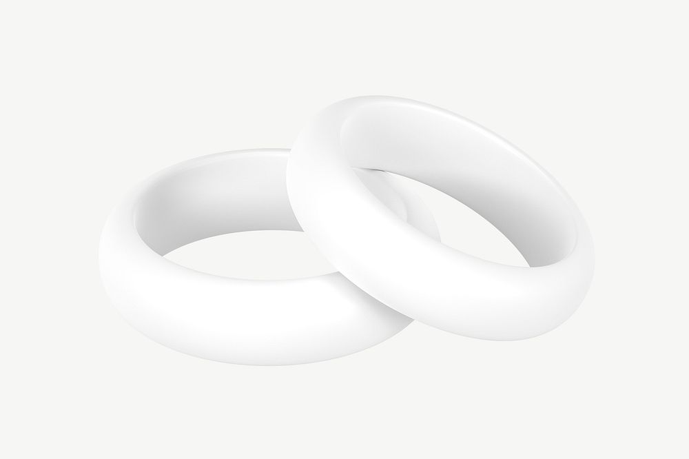 White couple rings, 3D jewelry collage element psd