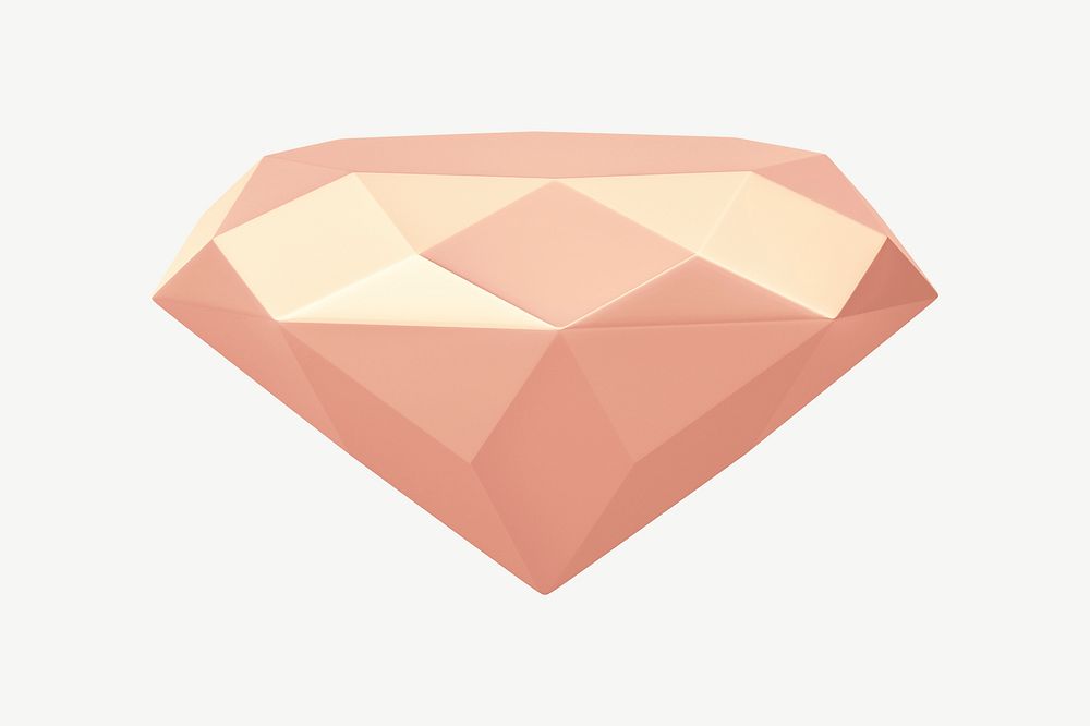 Rose gold diamond, 3D rendering shape psd