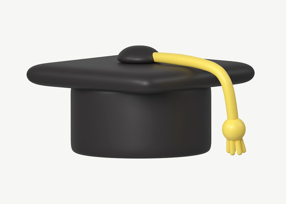3D graduation cap, education collage element psd