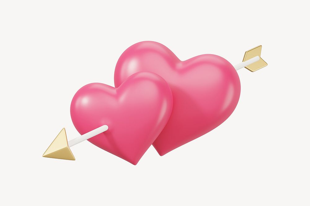 Pink arrow through heart, 3D Valentine's illustration