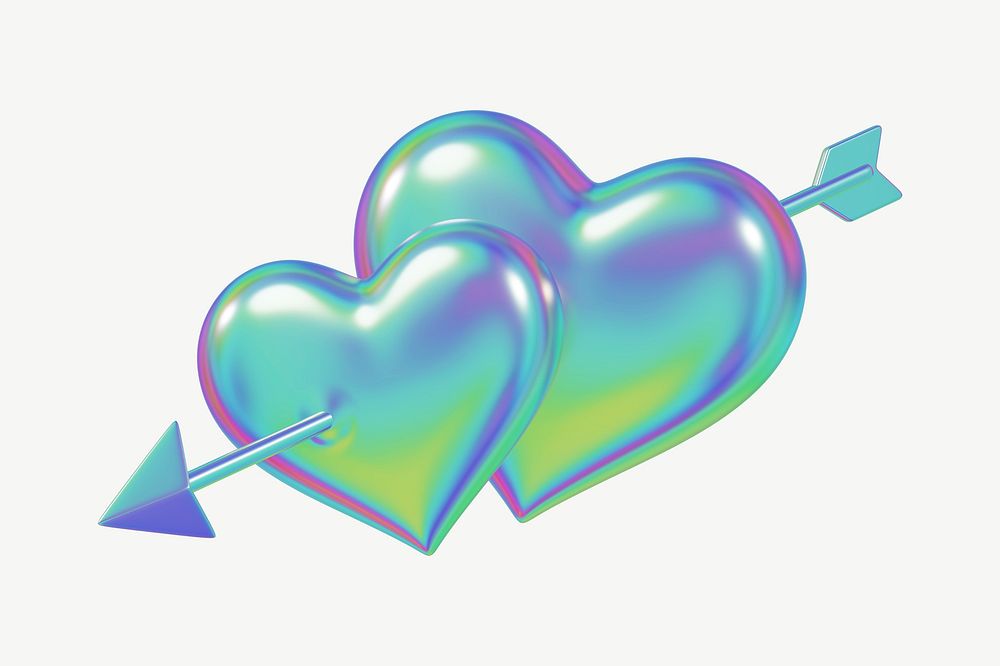 Holographic arrow through heart, 3D Valentine's collage element psd