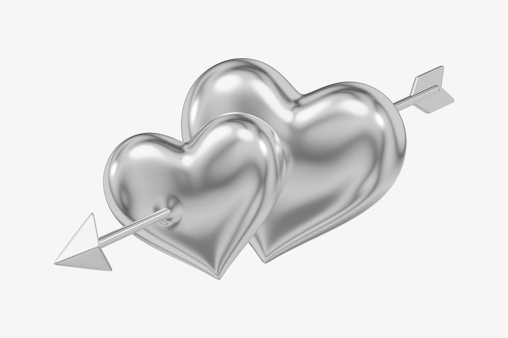 Silver arrow through heart, 3D Valentine's illustration