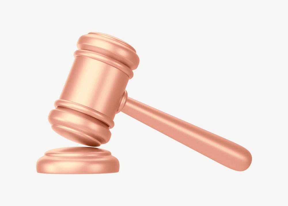 Rose gold gavel, 3D law collage element psd