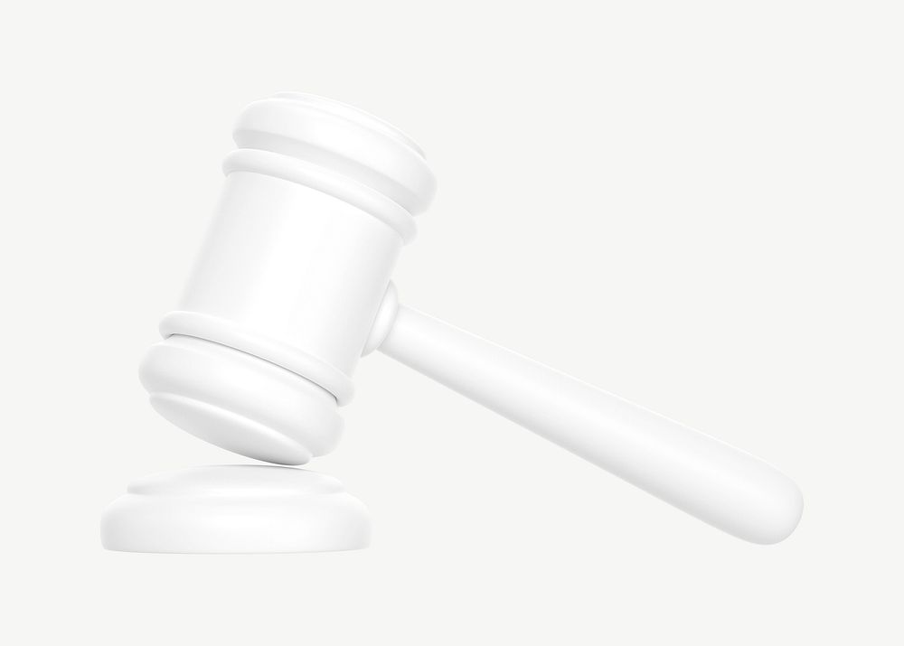 White gavel, 3D law collage element psd