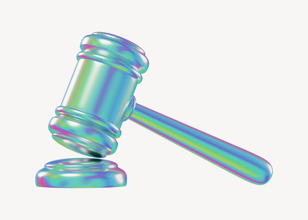 Holographic gavel, 3D law illustration