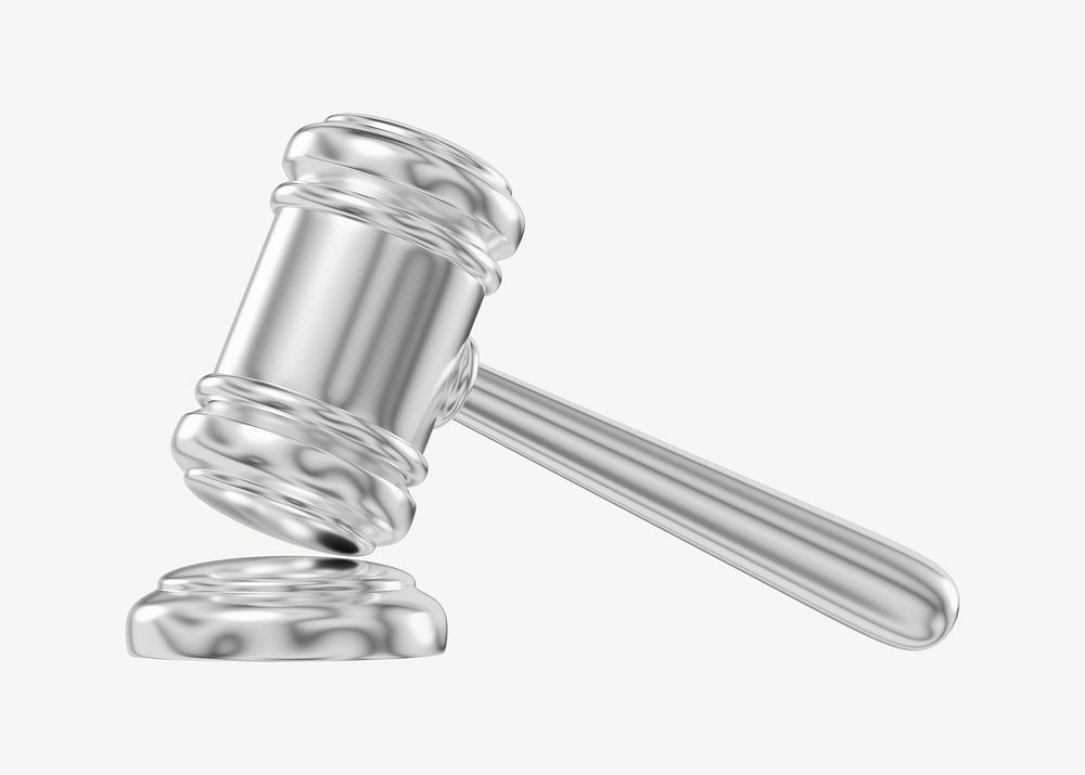 Silver gavel, 3D law collage element psd
