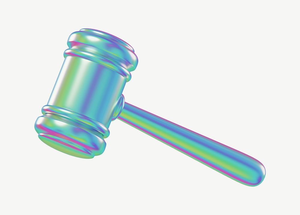 Holographic gavel, 3D law collage element psd