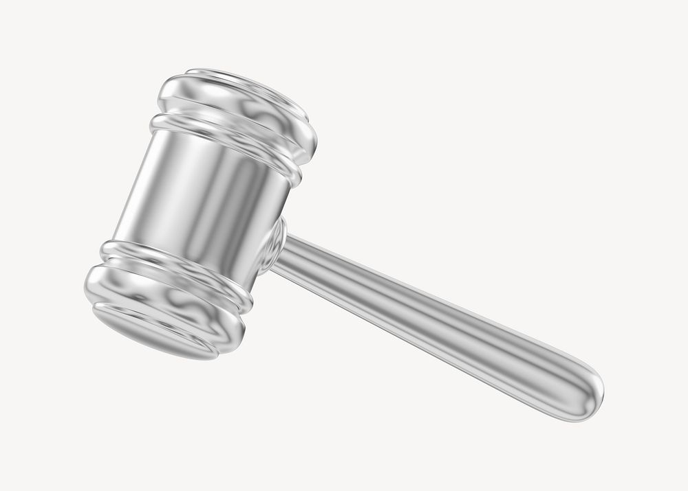 Silver gavel, 3D law illustration