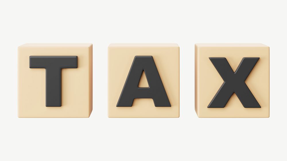 Tax word, 3D wood block typography psd