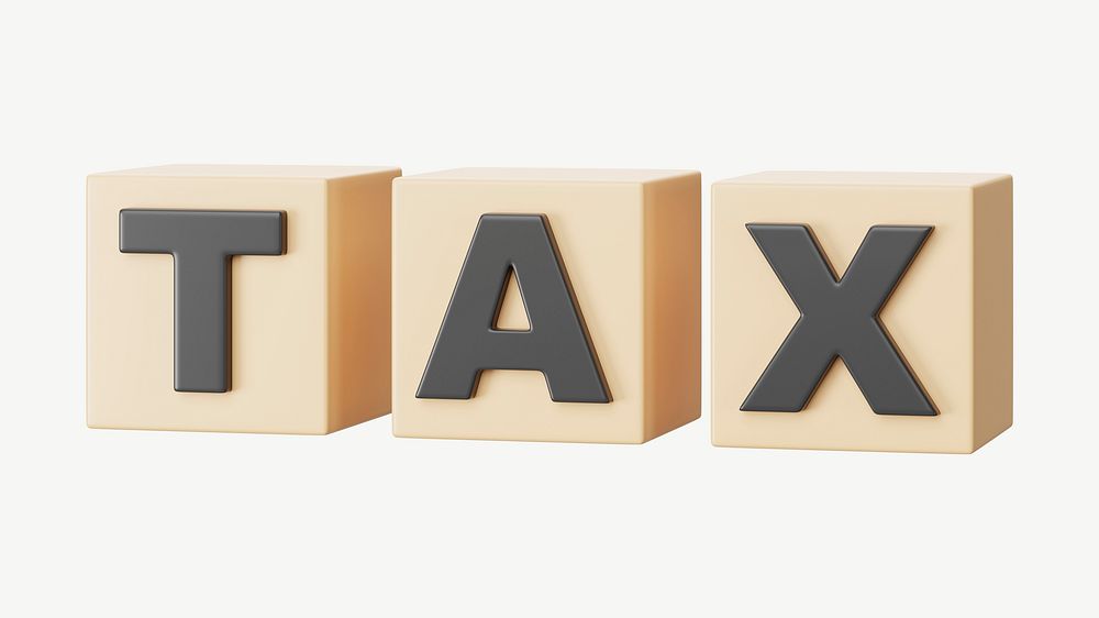Tax word, 3D wood block typography psd
