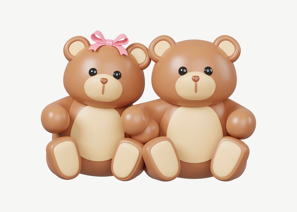 Couple teddy bears, 3D collage element psd