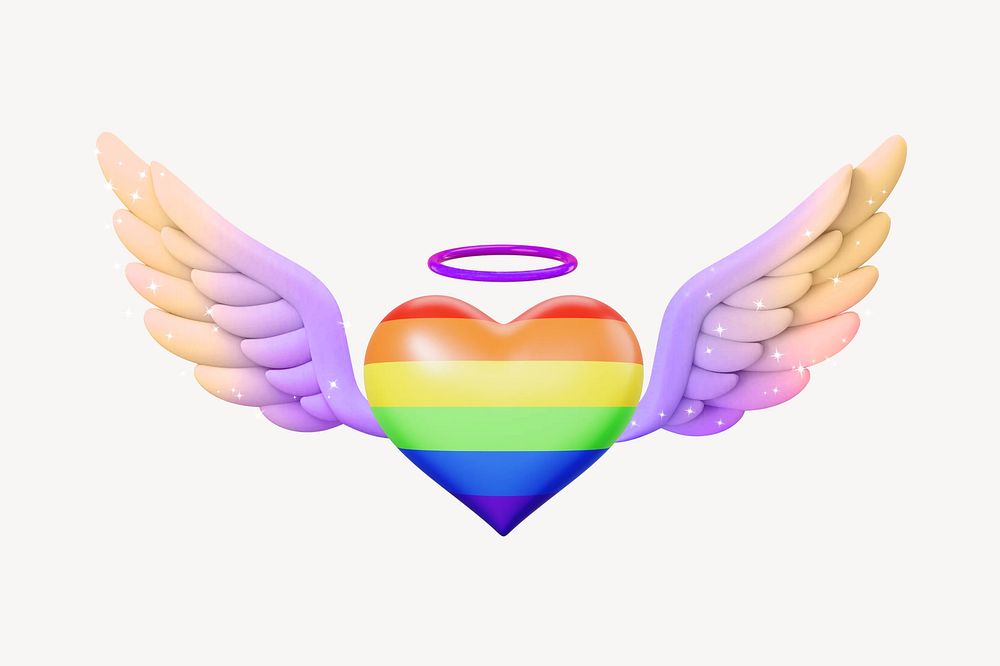 Winged rainbow heart, 3D LGBTQ remix