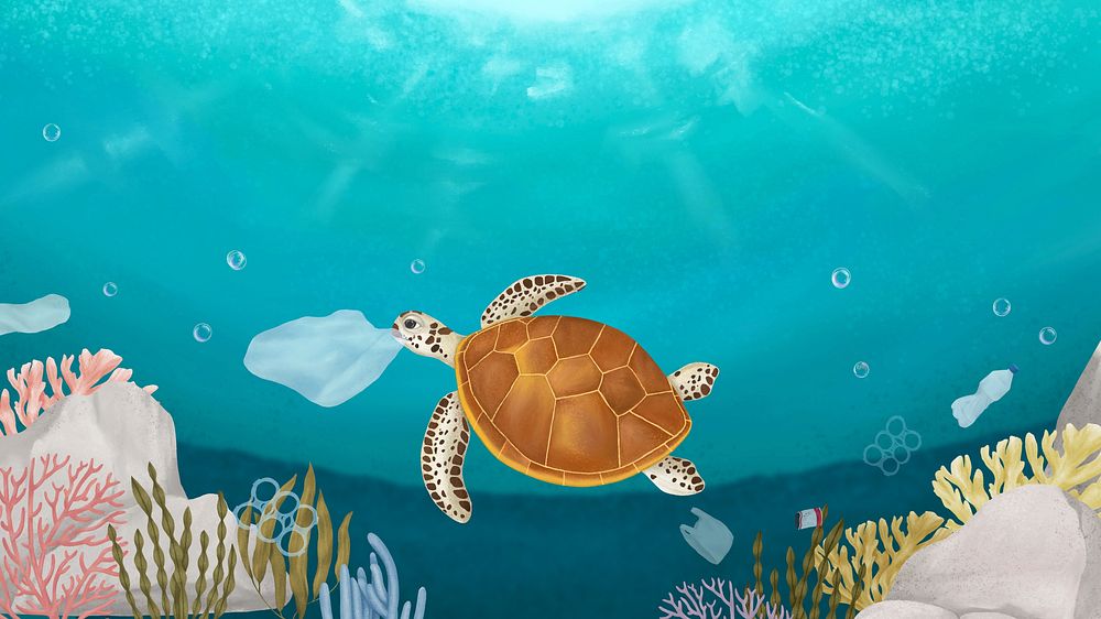 Sea turtle, pollution desktop wallpaper background