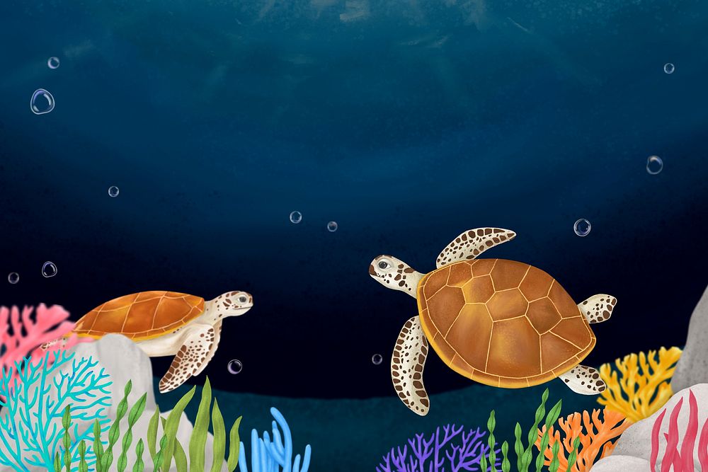 Sea turtle, dark background, aesthetic paint illustration
