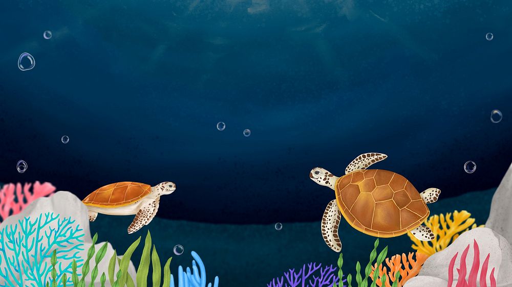 Sea turtle, dark desktop wallpaper background