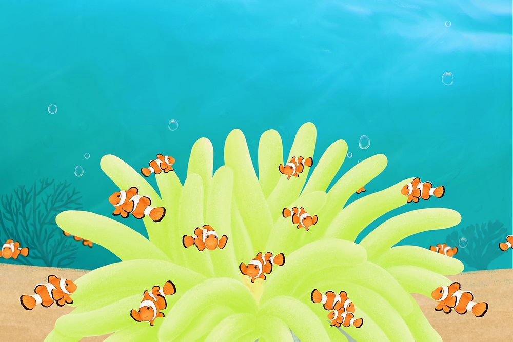 Cute clownfish background, aesthetic paint illustration