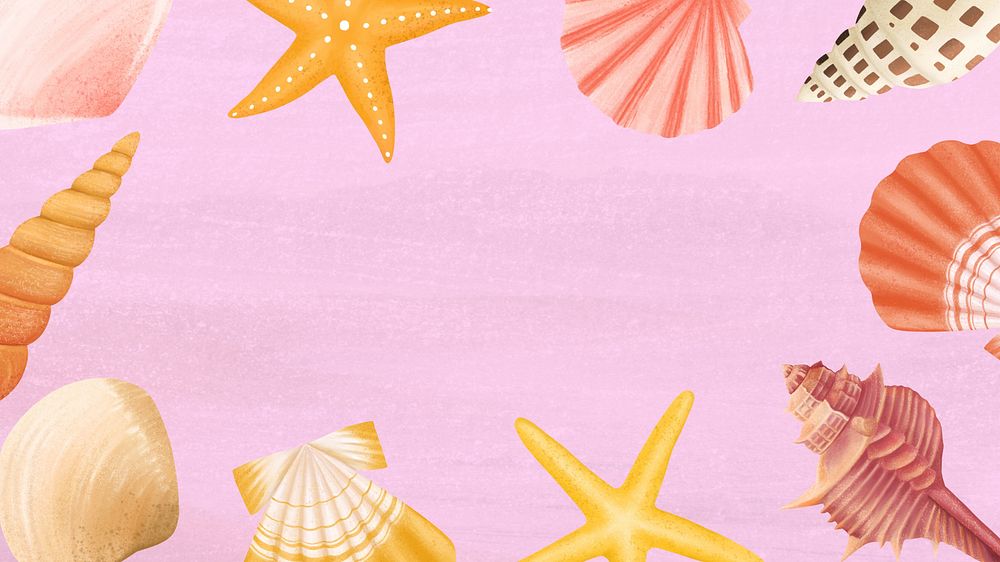 Seashell frame, pink desktop wallpaper background