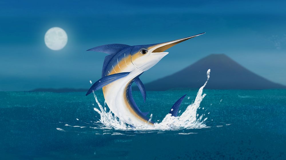 Night fishing, blue desktop wallpaper background