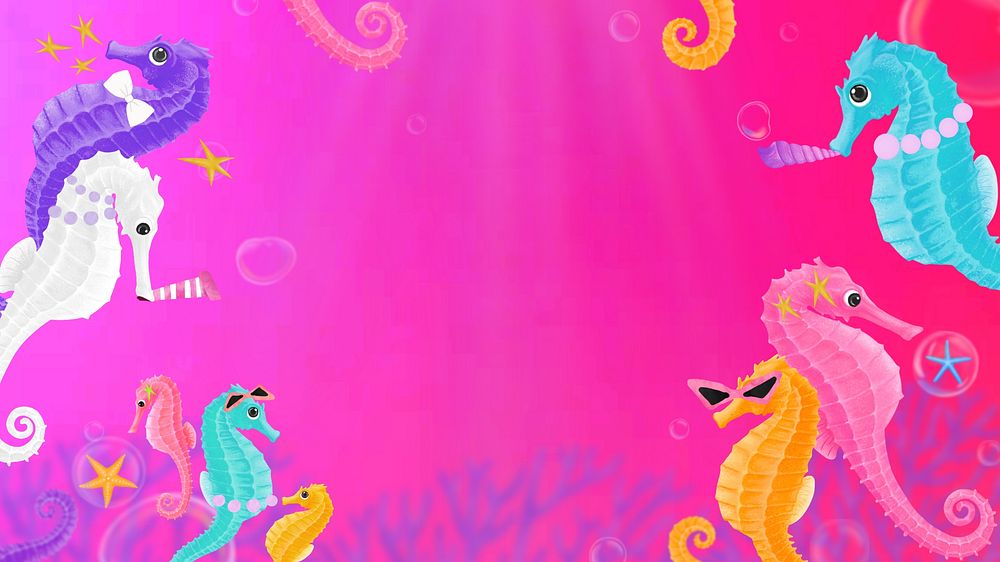 Seahorse party frame, pink desktop wallpaper background