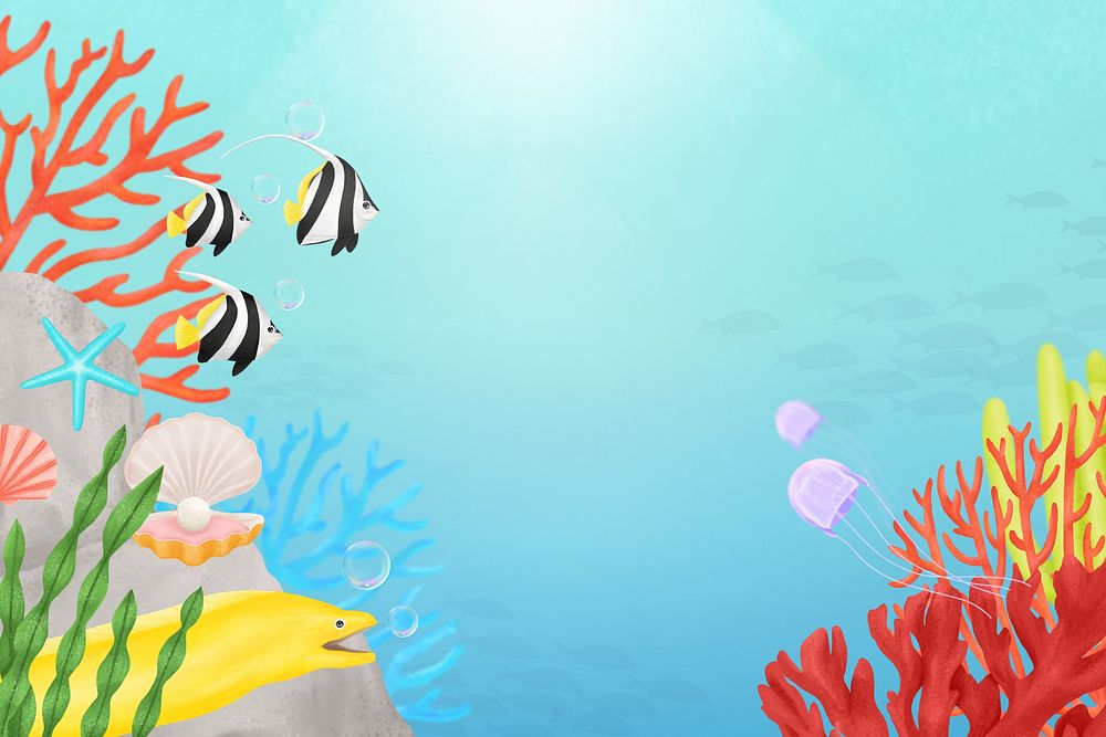 Tropical coral reef background, aesthetic paint illustration