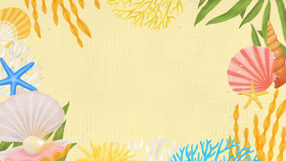Coral reef frame, yellow desktop wallpaper background