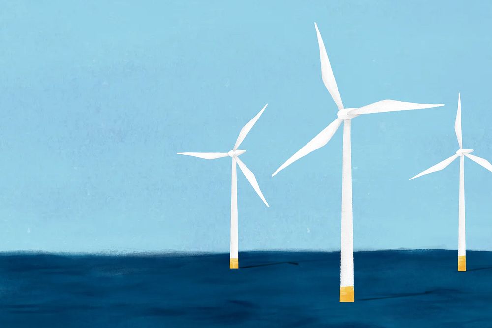 Offshore wind energy background, aesthetic paint illustration